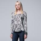 Petite Simply Vera Vera Wang Flocked Chiffon Trim Tee, Women's, Size: M Petite, Oxford