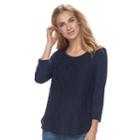 Women's Croft & Barrow&reg; Lace-front Tee, Size: Medium, Dark Blue
