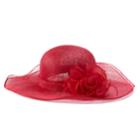 Women's Scala Sinamay Sun Hat With Organza Floral Accent, Dark Red