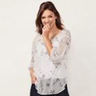 Women's Lc Lauren Conrad Printed Chiffon Peasant Top, Size: Xs, Natural