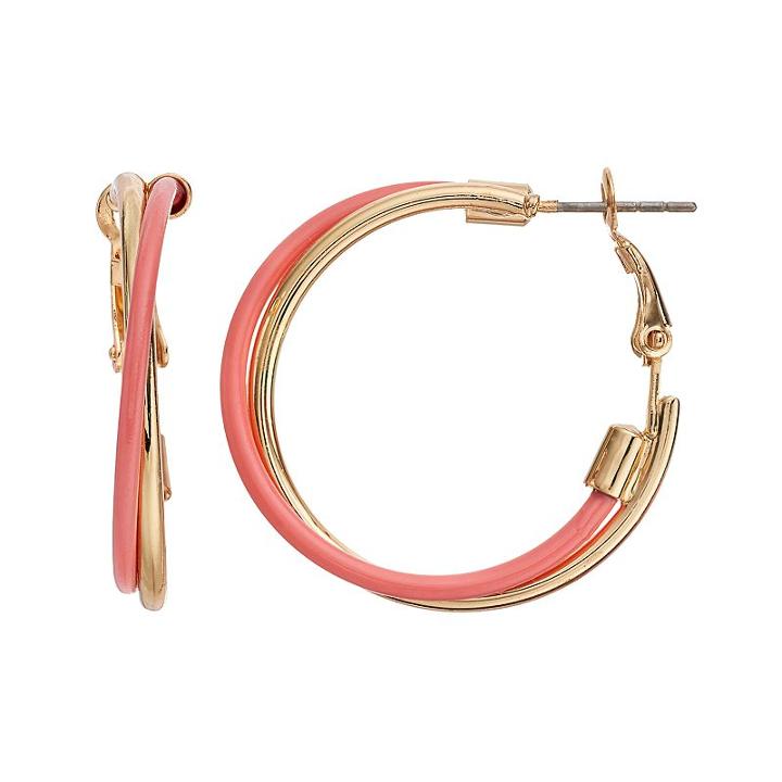 Pink Crisscross Double Hoop Earrings, Women's, Light Pink