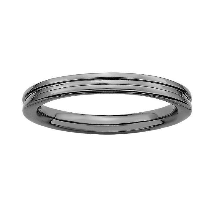 Stacks And Stones Ruthenium-plated Sterling Silver Grooved Stack Ring, Women's, Size: 7, Black