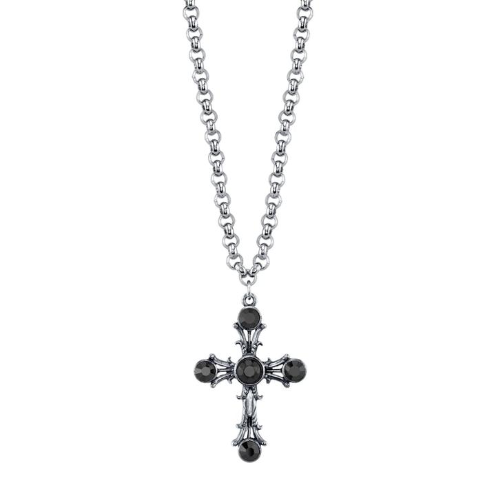 1928 Black Stone Cross Pendant Necklace, Women's, Size: 16