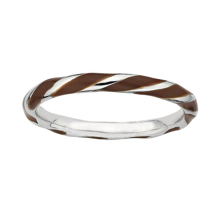 Stacks And Stones Sterling Silver Brown Enamel Twist Stack Ring, Women's, Size: 10