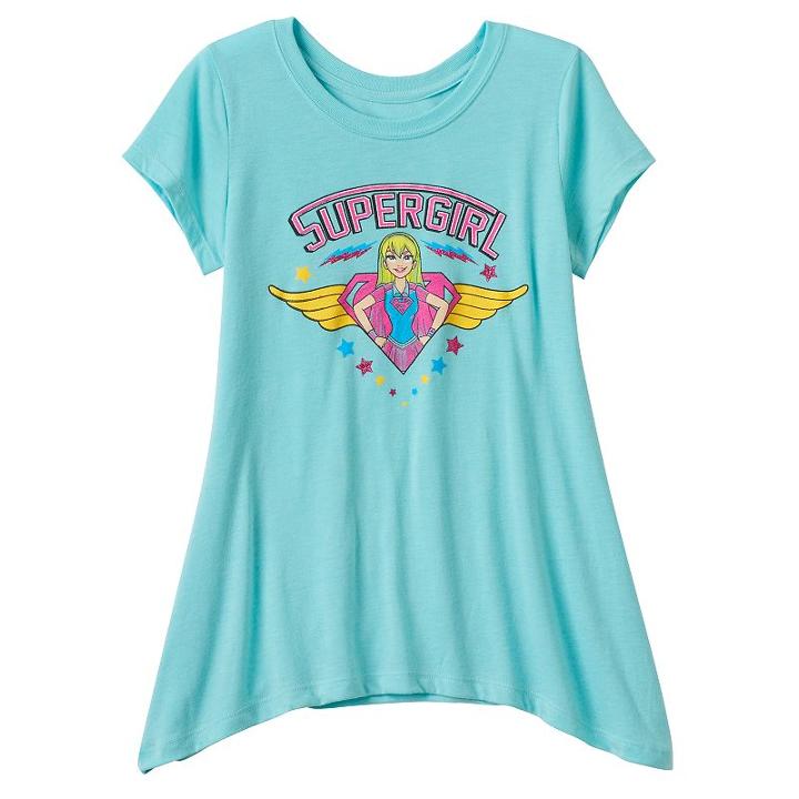 Girls 7-16 Dc Comics Super Hero Girls Supergirl Sharkbite Hem Graphic Tee, Girl's, Size: Medium, Turquoise/blue (turq/aqua)