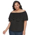 Plus Size Jennifer Lopez Off-the-shoulder Tiered Crepe Top, Women's, Size: 0x, Black