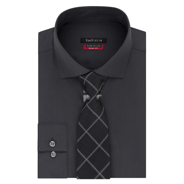 Men's Van Heusen Slim-fit Flex Collar Dress Shirt & Tie, Size: L-36/37, Grey Other