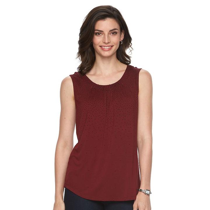 Women's Croft & Barrow&reg; Print Shirred Tank, Size: Small, Dark Red