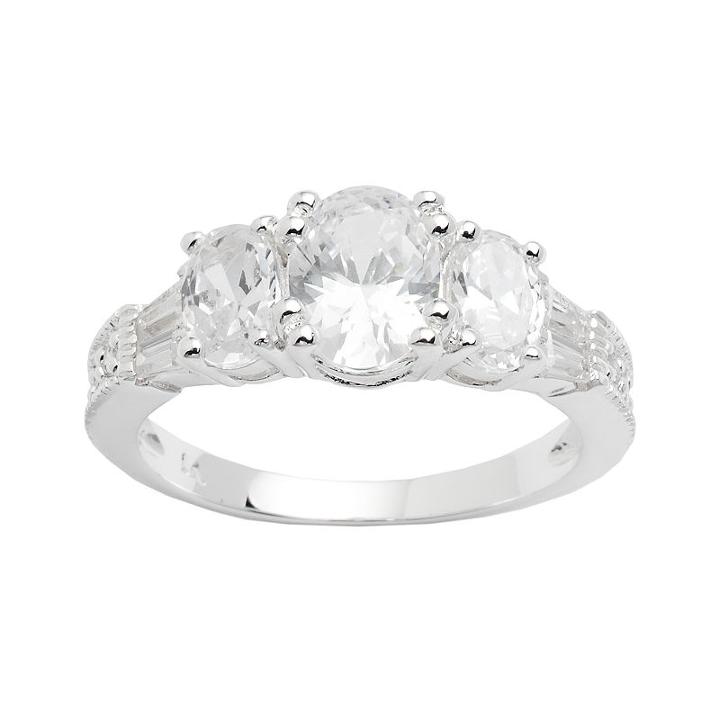 Silver Plated 3-stone Cubic Zirconia Ring, Women's, Size: 8, Multicolor