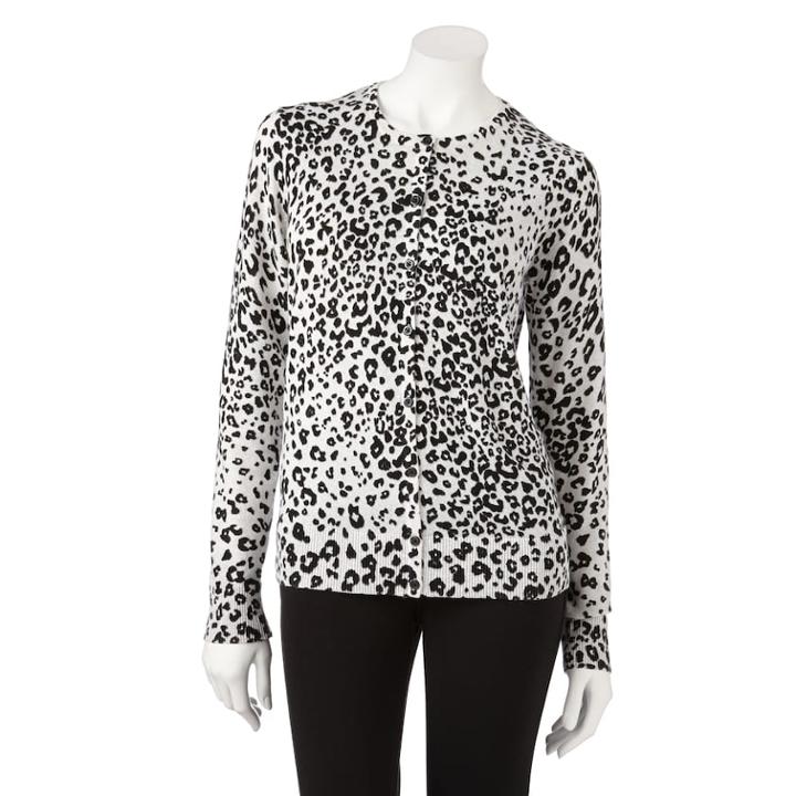 Women's Croft & Barrow&reg; Essential Printed Cardigan, Size: Xs, Grey