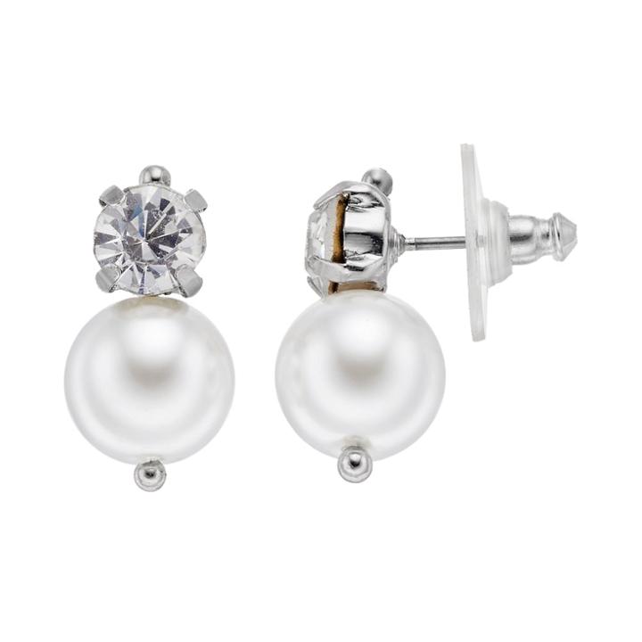 Simply Vera Vera Wang Simulated Pearl Nickel Free Double Drop Earrings, Women's, White
