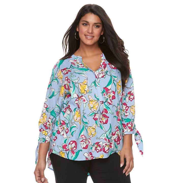 Plus Size Apt. 9&reg; Knot Sleeve Blouse, Women's, Size: 2xl, Black