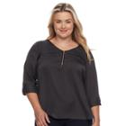 Plus Size Apt. 9&reg; Satin 1/4-zip Top, Women's, Size: 1xl, Grey