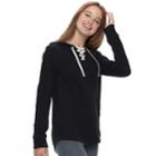 Juniors' So&reg; Lace-up Tunic Hoodie, Teens, Size: Xs, Black