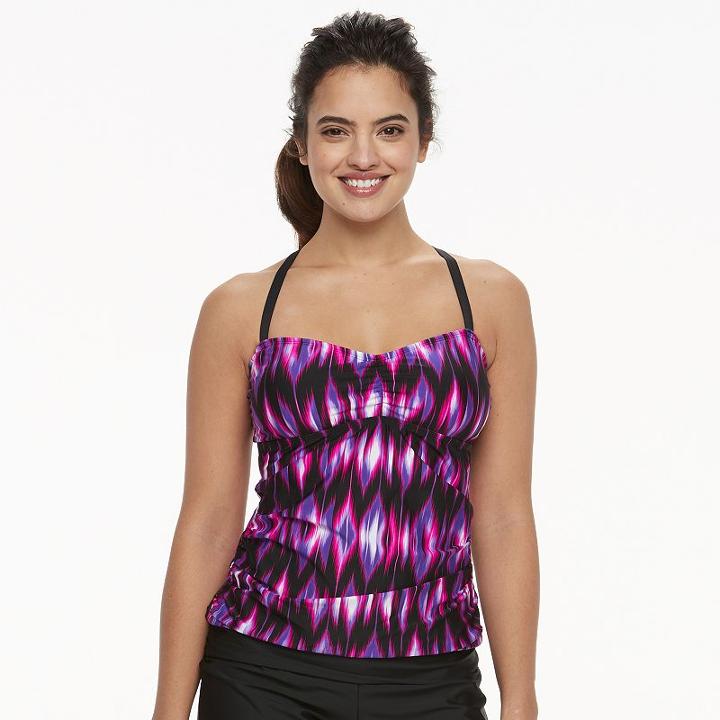 Women's N Island Fever Ikat Ruched Tankini Top, Size: Large, Black
