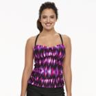 Women's N Island Fever Ikat Ruched Tankini Top, Size: Large, Black