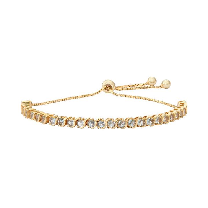 14k Gold Over Silver Lab-created Aquamarine S-link Lariat Bracelet, Women's, Size: 9, Blue