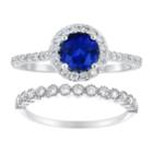 14k White Gold Sapphire & 5/8 Carat T.w. Diamond Halo Engagement Ring Set, Women's, Size: 6, Blue