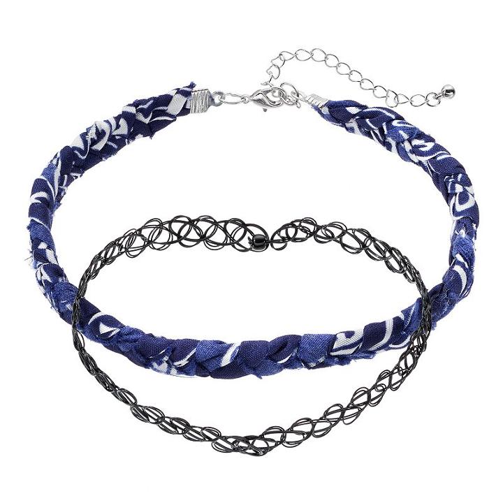 Mudd&reg; Blue Bandana & Tattoo Choker Necklace Set, Women's