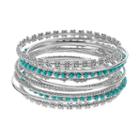 Textured Teal Bead Bangle Bracelet Set, Women's, Turq/aqua