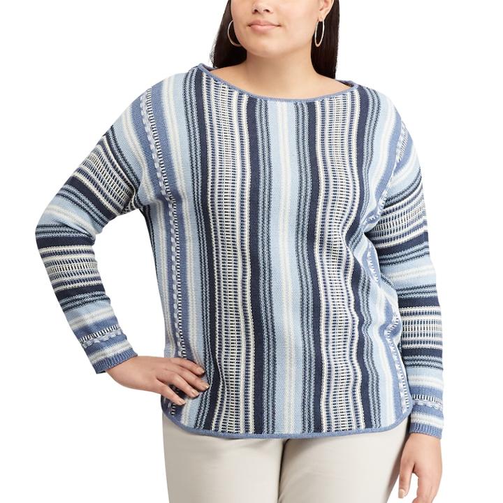 Plus Size Chaps Stripe Sweater, Women's, Size: 3xl, Blue (navy)