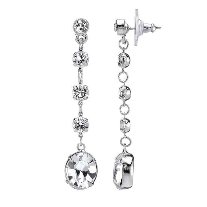 1928 Crystal Oval Linear Earrings, Women's, Grey