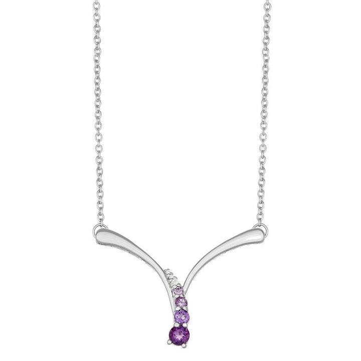 Sterling Silver Amethyst & Lab-created White Sapphire Chevron Necklace, Women's, Size: 18, Purple