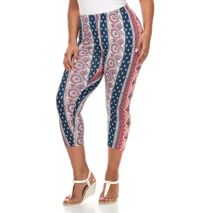 Plus Size French Laundry Printed Capri Leggings, Women's, Size: 1xl, Blue