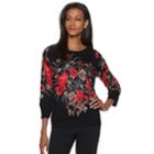 Women's Cathy Daniels Crewneck Floral Sweater, Size: Medium, Black Red Blooms