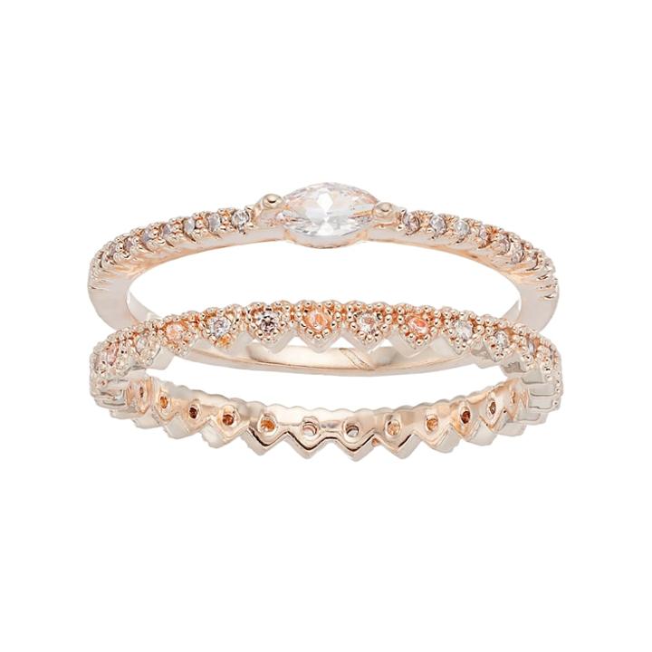 Lc Lauren Conrad Cubic Zirconia Marquise & Crown Ring Set, Women's, Size: 7.50, Gold