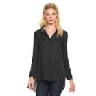 Women's Rock & Republic&reg; Lace-up High-low Blouse, Size: Medium, Black