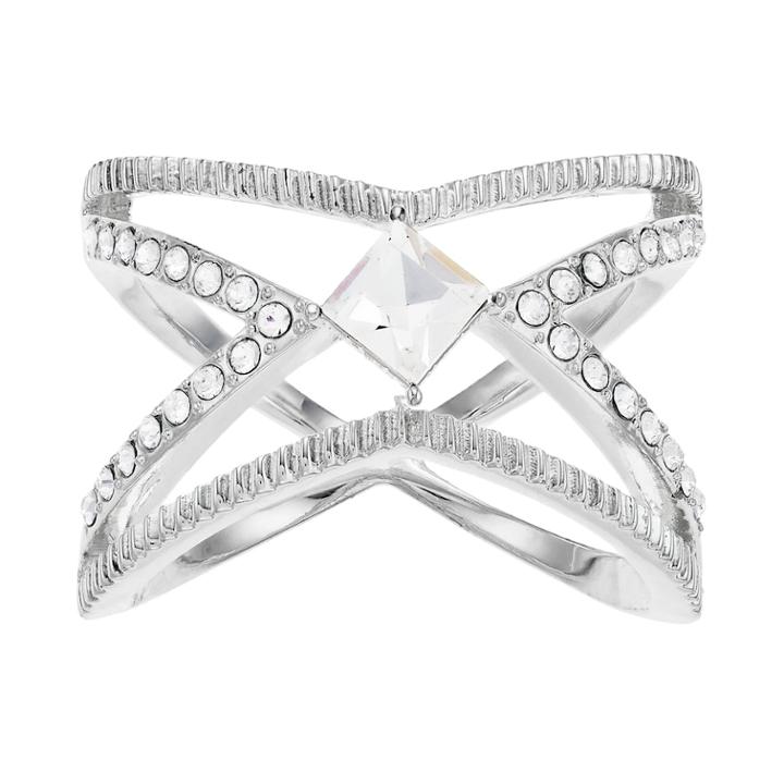 Brilliance Open X Ring With Swarovski Crystals, Women's, Size: 7, White