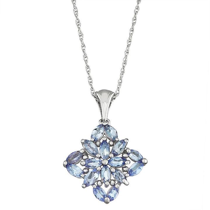 Sterling Silver Tanzanite Floral Pendant Necklace, Women's, Size: 18, Blue