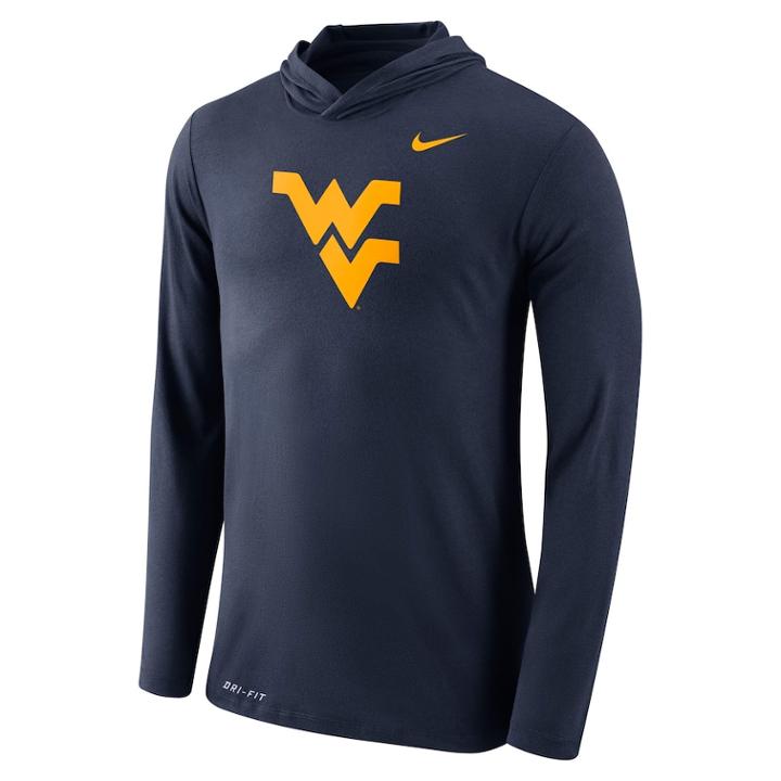 Men's Nike West Virginia Mountaineers Dri-fit Hooded Tee, Size: Medium, Blue (navy)