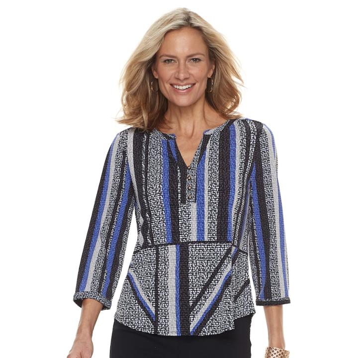 Petite Dana Buchman Knit Henley Top, Women's, Size: M Petite, Med Purple