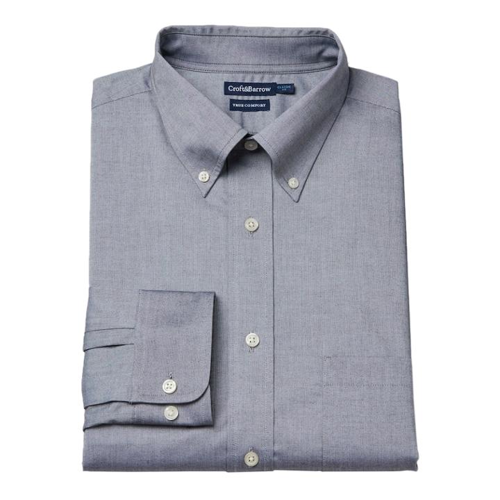 Men's Croft & Barrow&reg; True Comfort Fitted Oxford Stretch Dress Shirt, Size: 16.5-32/33, Black
