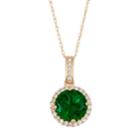 10k Gold Simulated Emerald & Lab-created White Sapphire Halo Pendant Necklace, Women's, Size: 18, Green