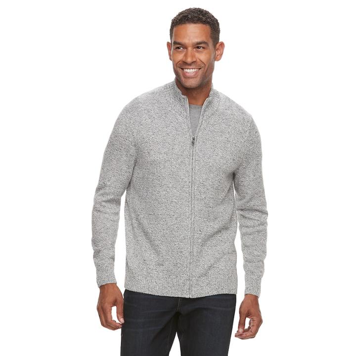 Men's Croft & Barrow&reg; Full-zip Sweater, Size: Medium, White