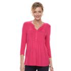 Women's Croft & Barrow&reg; Pleated Henley Top, Size: Large, Med Pink
