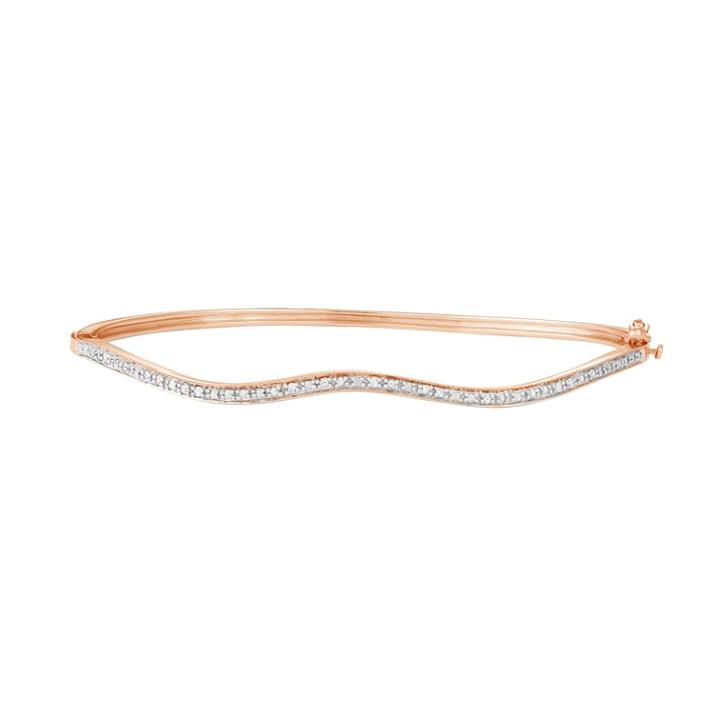 14k Rose Gold Over Silver 1/10 Carat T.w. Diamond Wave Bangle Bracelet, Women's, White