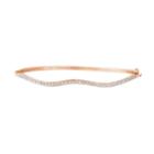 14k Rose Gold Over Silver 1/10 Carat T.w. Diamond Wave Bangle Bracelet, Women's, White