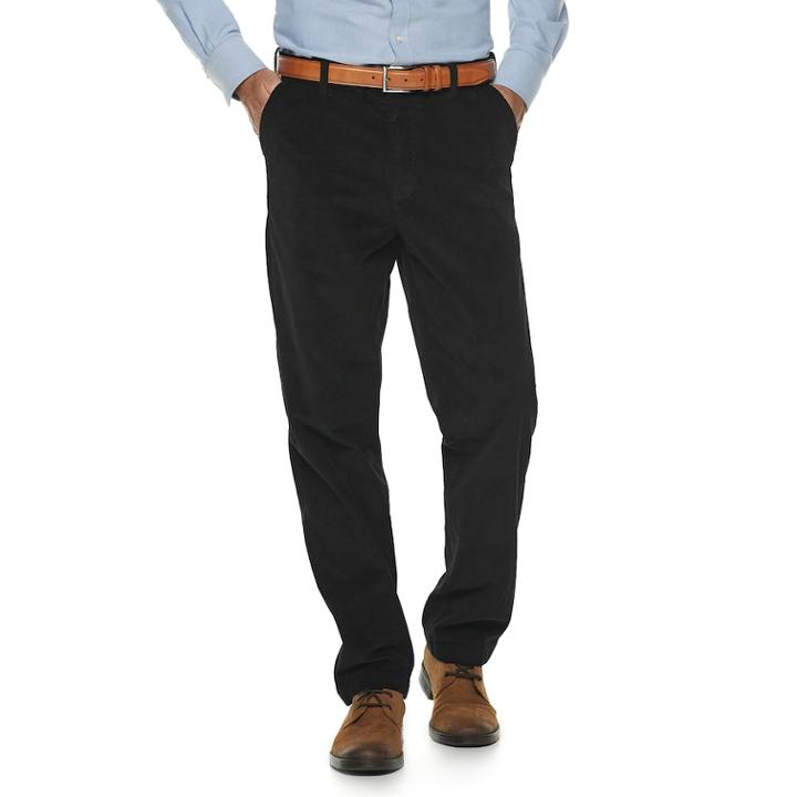 Men's Croft & Barrow&reg; Classic-fit Easy-care Stretch Flat Front Corduroy Pants, Size: 40x30, Black