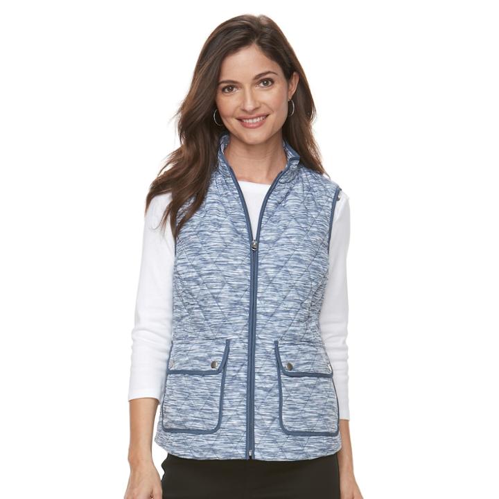 Women's Croft & Barrow&reg; Zip-up Quilted Vest, Size: Small, Blue (navy)