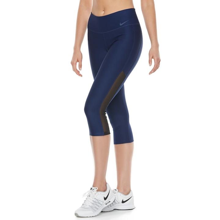 Women's Nike Power Training Mesh Inset Capri Leggings, Size: Large, Med Blue