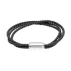 Men's Stainless Steel Magnetic Lock Leather Bracelet, Size: 9, Black