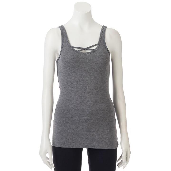 Juniors' So&reg; Double Scoop Crisscross Tank, Teens, Size: Medium, Grey (charcoal)