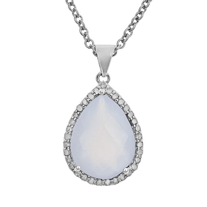 Sterling Silver 1/3-ct. T.w. Diamond And Blue Chalcedony Teardrop Pendant, Women's, Size: 18