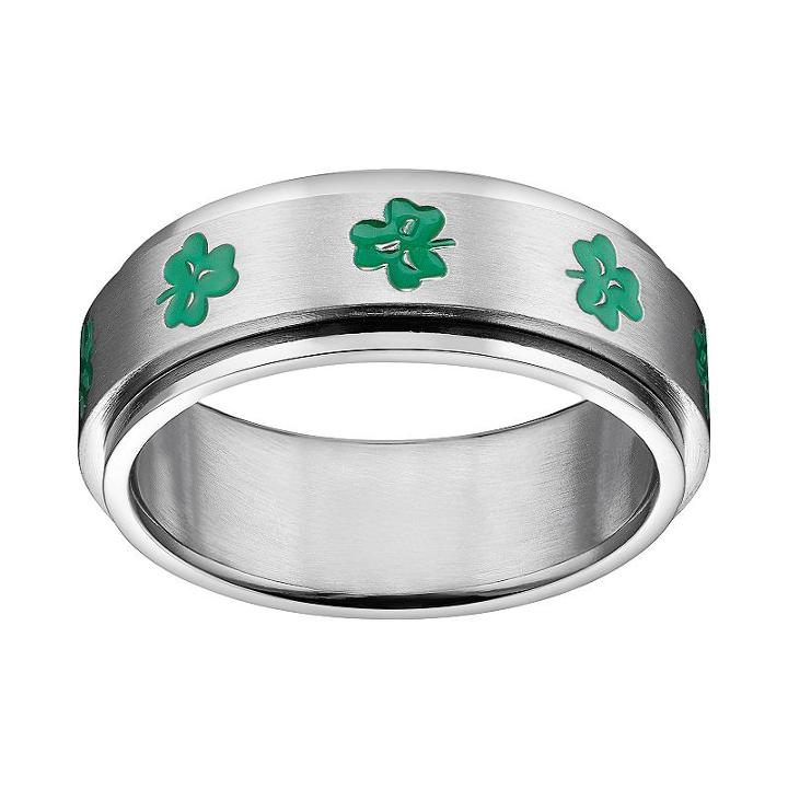 Stainless Steel Clover Spinner Band, Men's, Size: 9, Green