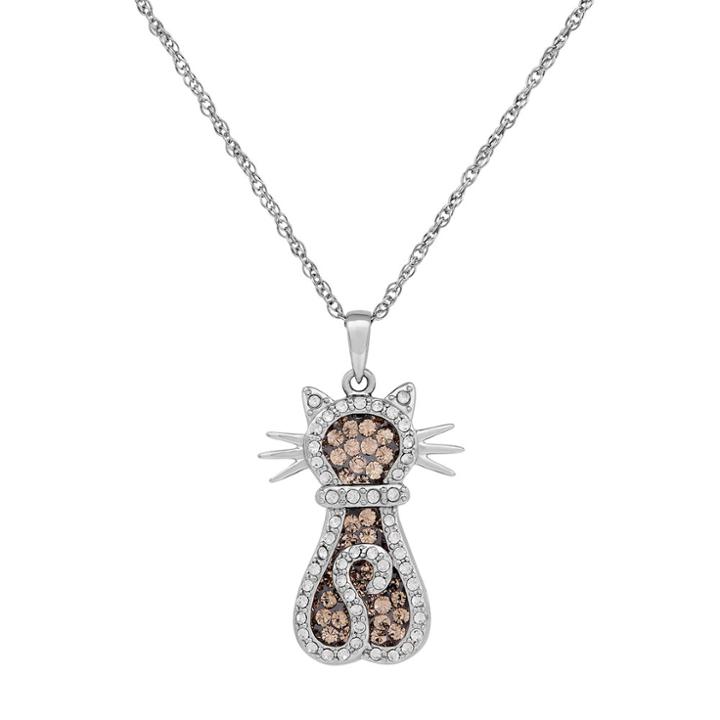 Artistique Sterling Silver Crystal Cat Pendant Necklace, Women's, Size: 18, Grey