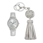 Women's Crystal Watch & Tassel Key Chain Set, Size: Medium, Grey